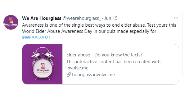 hourglass charity quiz for elder abuse, stopping abuse, and safer ageing