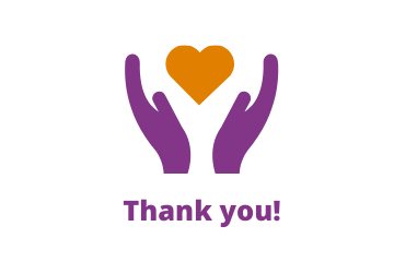 Image shows purple hands holding an orange heart with the words "thank you" underneath